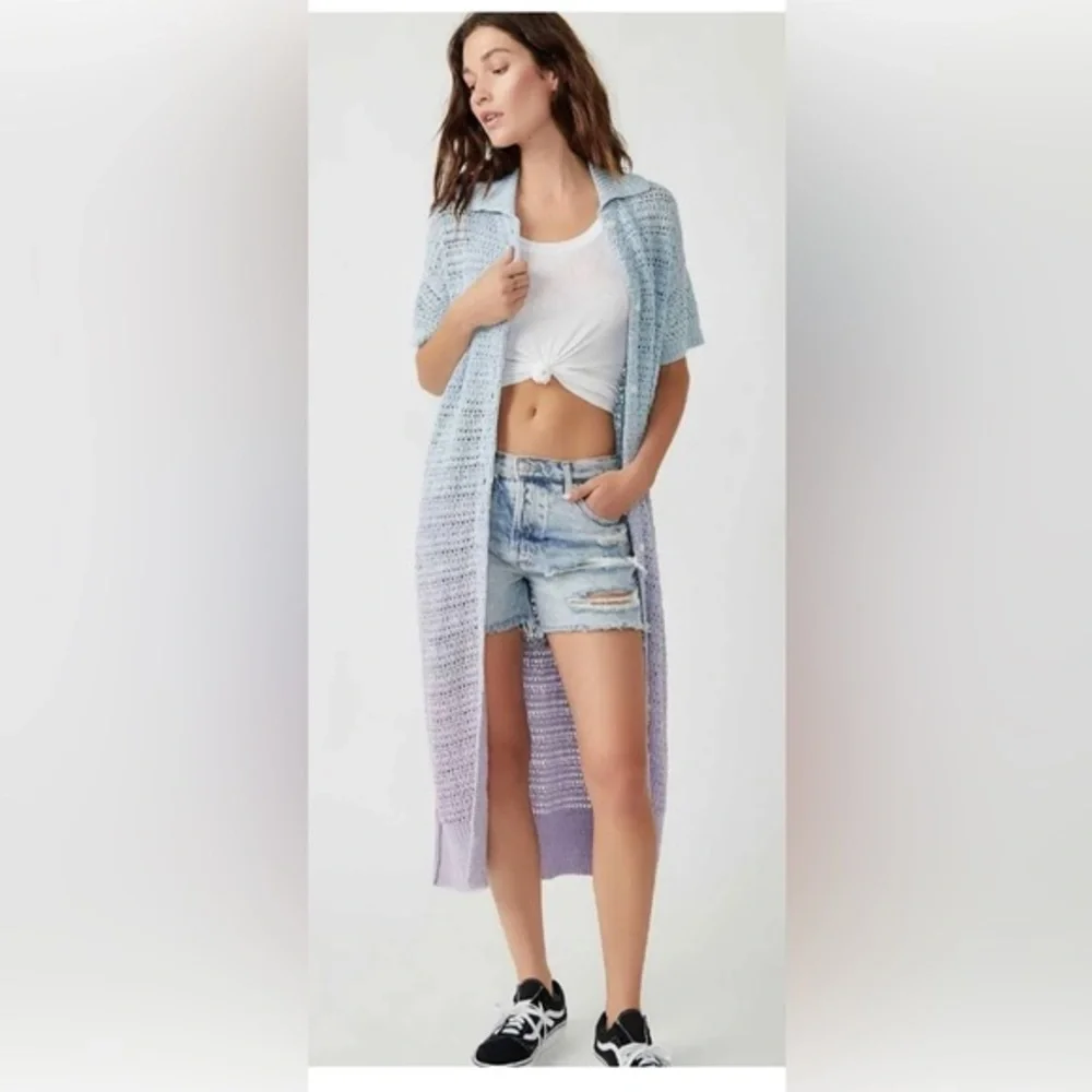 Free People we the free Alicia blue purple ombre Crochet duster Cardigan size XS